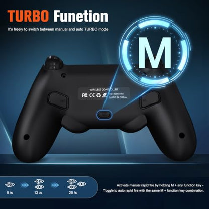 CozyNius 2 Pack Light-up Wireless Controller for Ps4/Slim/Pro/PC,Remote Control with Programmable and Turbo,RGB Light,Hall Effect Joystick,Vibration,6-Axis Gyro,1000mAh Battery,USB-C Port- Black+White