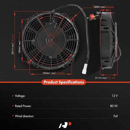 A-Premium 7.5'' 7.5 inch Slim Universal Electric Cooling Fan Assembly | 12V 80W, Pull Fan with Mount Kit - style: 7.5 inch