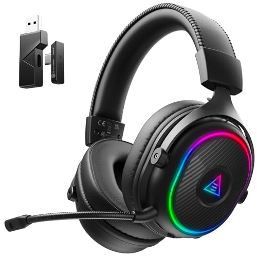 EKSA 2.4GHz Wireless Gaming Headset for PS5,PC,PS4,Switch,Mobile,Mac | Bluetooth Gaming Headphones with Microphone, RGB, 30ms Latency, 50H Battery, USB&Type-C Ultra, PC Gaming Headset for Computer - color: Black
