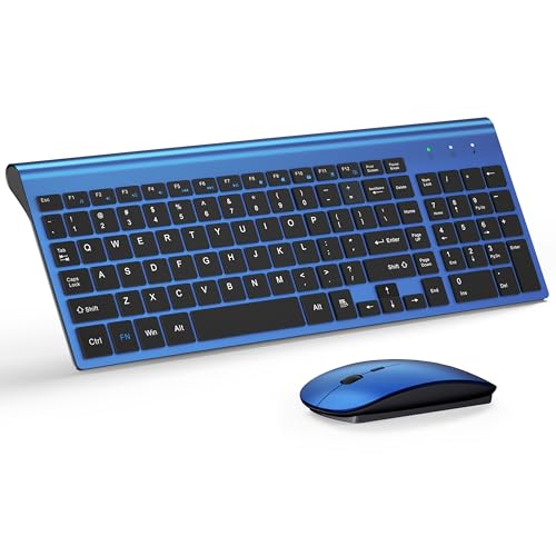 TopMate Wireless Keyboard and Mouse Ultra Slim Combo, 2.4G Silent Compact USB Mouse and Scissor Switch Keyboard Set with Cover, 2 AA and 2 AAA Batteries, for PC/Laptop/Windows/Mac - Blue Black - color: Blue Black