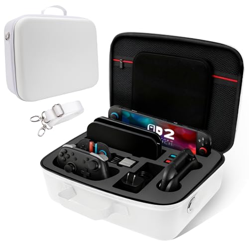 FIWWAT Carrying Case Nintendo Switch 2, All-in-One Protective Hard Case for Switch 2 Console, Dock, Pro Controller and Accessories,21 Game Card Slots, Large Travel Storage Organizer Bag, White - color: All-in-One Case,White
