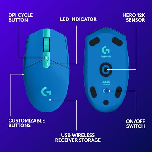 Logitech G305 Lightspeed Wireless Gaming Mouse - Blue - color: Blue, style: Classic