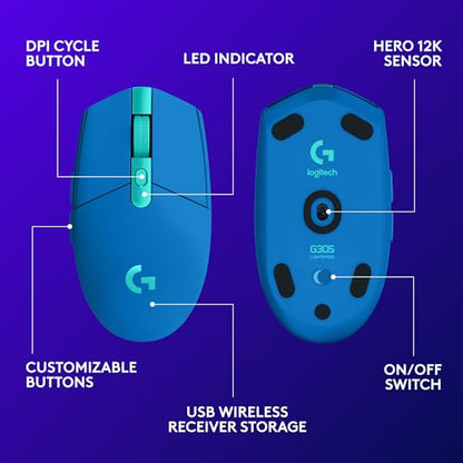 Logitech G305 Lightspeed Wireless Gaming Mouse - Blue - color: Blue, style: Classic