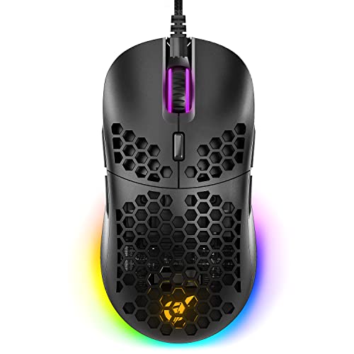 GUNMJO Gram DIY Honeycomb Shell Wired RGB Gaming Mouse, PC Gaming Mouse with 9 Buttons and Up to 10,000 DPI, Computer Mice for PC Gaming, Black Color