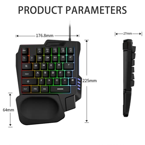 One-Handed Mechanical Gaming Keyboard,35 Keys Waterproof Professional Gaming Keypad,with 3 Color Backlight, Single Handed Keyboard for Computer Mobile Games