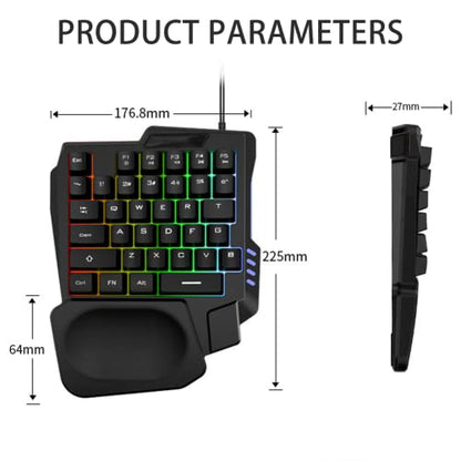 One-Handed Mechanical Gaming Keyboard,35 Keys Waterproof Professional Gaming Keypad,with 3 Color Backlight, Single Handed Keyboard for Computer Mobile Games