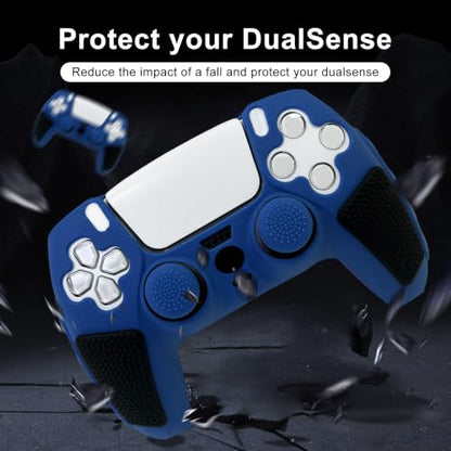 2 Pack Blue Anti-Slip PS5 Controller Skin,Soft Thicken Studded Protective Silicone Cover Skin Grips Compatible with PS5/Slim/Pro Controller and 8 PCS Thumb Grips Caps. (2 Pack Blue) - color: 2 Pack Blue