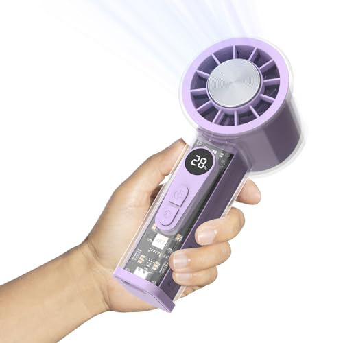 Portable Handheld Fan with Ice Cooler, 5000mAh Battery, 6 Speeds, LED Digital Display, Turbo High Speed Personal Fan, Transparent Design for Travel, Summer, Outdoor, Concerts, Purple - color: Purple