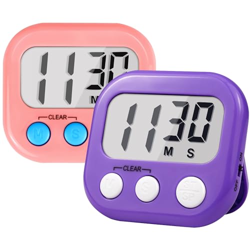 Timer for Kids Teachers Supplies Digital Kitchen Timers for Cooking Large Magnetic Classroom Timer 2Pack-Pink Purple - color: Pink Purple