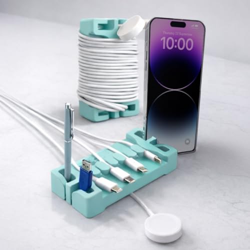 DeskBrick 2PK Silicone + Steel-Weighted Cord Holders for Desks. Weighted Cord Organizers & Cable Management for Desktops. Useful Phone Accessories & Cable Holders for Offices. No Adhesive. Aqua - color: (D) Aqua, size: 2 Pack