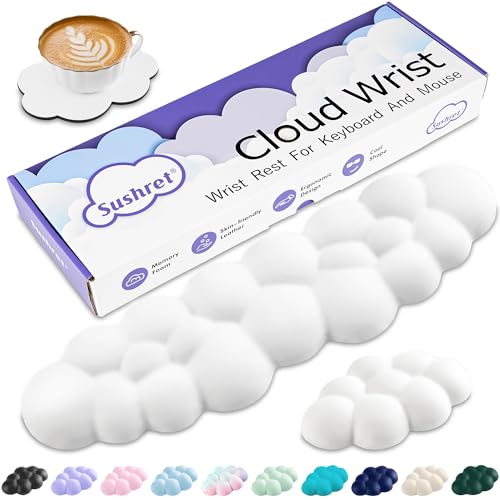 Sushret Cloud Wrist Rest Keyboard, Cloud Keyboard Wrist Pad Set with PU Leather Memory Foam, Cute Arm Rest for Palm Support, PC/Gaming Desk Accessories/Office Setup/Computer Hand Cushion - White - color: 01 White, size: Tenkeyless