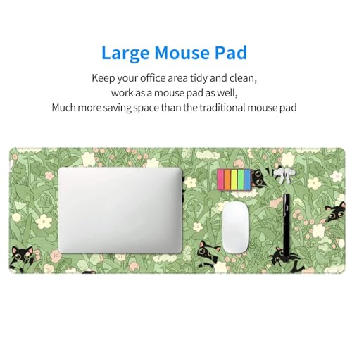 Large Gaming Mouse Pad Desk Mat, Kawaii Black Cat and Floral Extended Keyboard Mouse Pad Mousepad with Non-Slip Base and Stitched Edge Mouse Mat Desk Pad Mouse Pads for Desk Home Office, 31.5 x 11.8 - color: Kawaii Black Cat