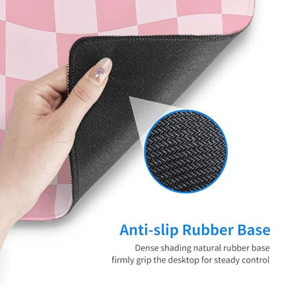 Gaming Mouse Pad, Large Pink Checkered Mousepad Laptop, Extended Mouse Mat, Long XL Waterproof Keyboard Pads, Big Non-Slip Mousepads for Game Office Home, 31.5 x 11.8 in - color: Pink Checkered