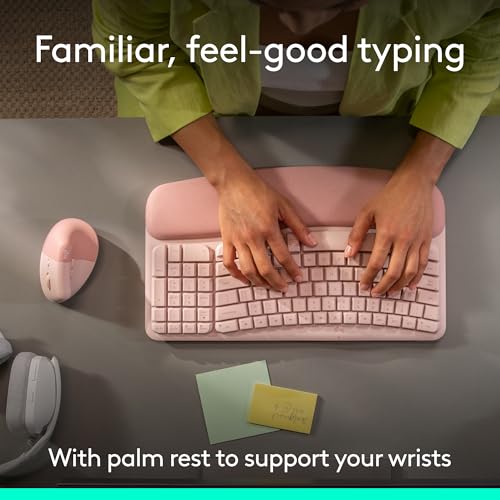 Logitech Wave Keys & Lift Vertical Mouse - Ergonomic Wireless Keyboard and Mouse Combo - with Cushioned Palm Rest, Easy-Switch, Bluetooth, for Multi-OS, Windows/Mac - Rose - color: Rose, style: Right-Handed