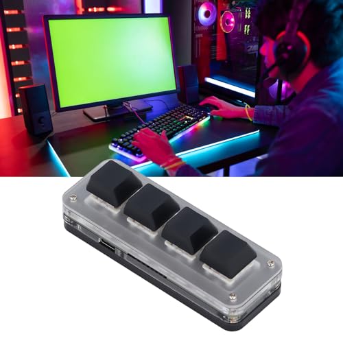 Walfront 4-Key Programmable Mechanical Macropad Mini One-Handed Keypad with Red Switches RGB Backlit USB-C Wired for Gaming & Productivity
