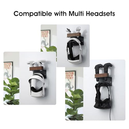 NIRVASH VR Wall Mount Storage Stand Holder Hook for Meta/Oculus Quest 3S/3/2/Pro/Rift-S/Valve Index/PS5 VR2/HTC Vive, Premium VR Headset Wall Hanger