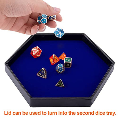 SIQUK Dice Tray with Lid Hexagon Dice Rolling Tray Dice Holder for Dice Games Like RPG, DND and Other Table Games, Blue - color: Blue