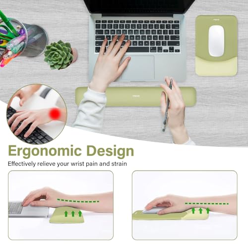 MOSISO Wrist Rest Support Mouse Pad & Keyboard Set, Olive Green | Rectangular Ergonomic Mousepad, Non-Slip Base, Home/Office Pain Relief & Easy Typing, Neoprene Cloth & Raised Silicone Lining - color: Olive Green