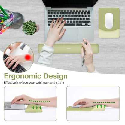 MOSISO Wrist Rest Support Mouse Pad & Keyboard Set, Olive Green | Rectangular Ergonomic Mousepad, Non-Slip Base, Home/Office Pain Relief & Easy Typing, Neoprene Cloth & Raised Silicone Lining - color: Olive Green