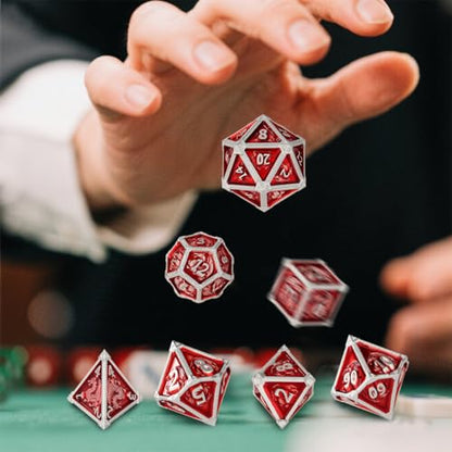 Metal Dice Set, Fly Dragon Pattern, 7pcs Polyhedral Metal DND Dice Set, DND Starter Set, D&D Gifts with Gift Box, Role Playing Board Games Accessories, Red ﻿ - color: Red