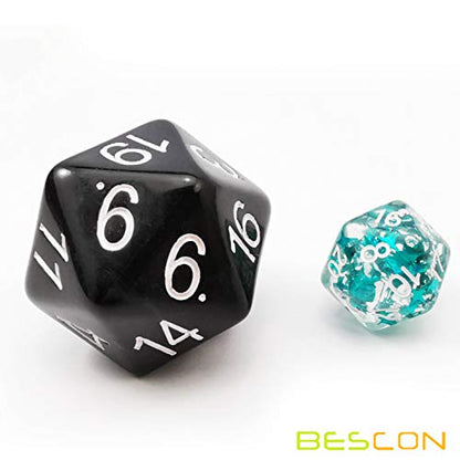Bescon Jumbo D20 38MM, Big Size 20 Sides Dice Solid Black, Big 20 Faces Cube 1.5 inch - color: Solid Black