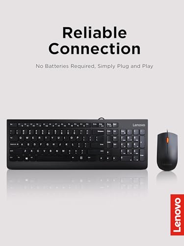 Lenovo 300 USB Combo, Full-Size Wired Keyboard & Mouse, Ergonomic, Left or Right Hand Mouse, Optical Mouse, GX30M39606, Black - style: Keyboard + Mouse