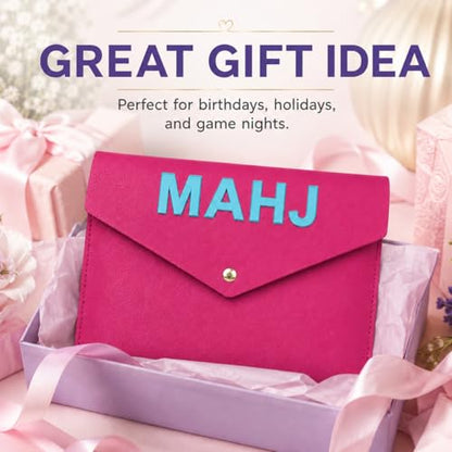 Leather Mahjong Card Clutch Pouch, 8 x 6 Inches Protective Case for American Mahjong Strategy Cards, Secure Magnetic Closure Accessories Holder, Elegant Game Night Gift (Magenta) - color: Magenta