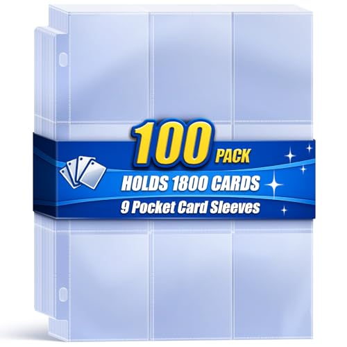 1800 Pocket Trading Card Sleeves - Double-Sided, Clear for 3-Ring Binder, Game, Sports & Business Cards - color: White, size: 100 count