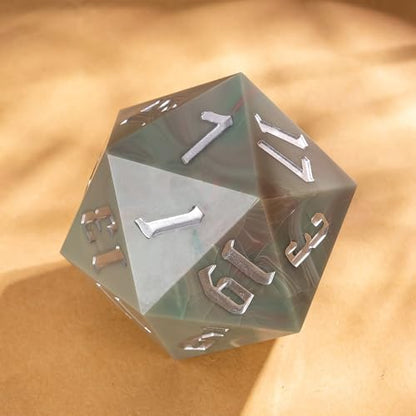 55mm 20 Sided DND Dice, Giant D20 D&D Polyhedral Dice Large D20 with Die Gift Box for D&D,RPG Table Games (Green Marble/White Number) - color: Green Marble/White Number
