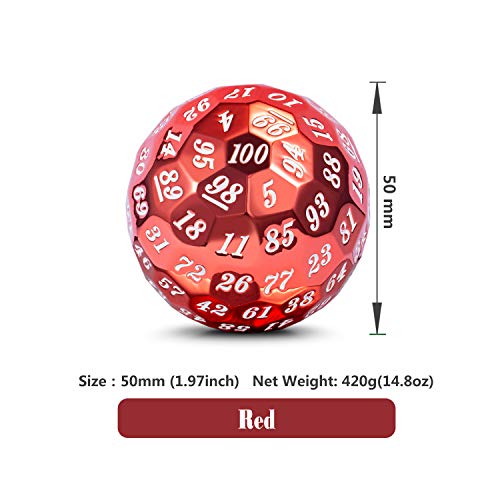 DNDND Single Metal D100 Polyhedral Dice Set Red 100 Sided Die with Metal Case and Velvet Pouch(Red with White Number) - color: Red With White Number