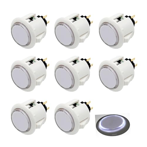 8 Pcs Original Qanba Illuminated Buttons Qanba Sanp In LED Buttons for DIY Cabinet Machine Arcade Machine 24MM/30MM (30MM, White Buttons+White LED) - color: White Buttons+White LED, size: 30MM