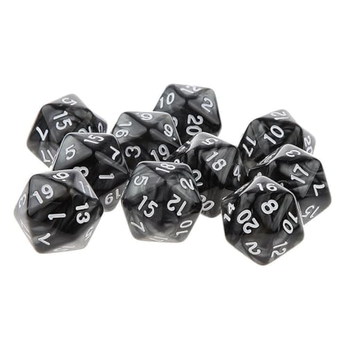 10PCS Polyhedral Dice - D20, 20mm Acrylic, 20 Sided Dice for RPG, MTG, DND, Table Games (Black) - color: Black