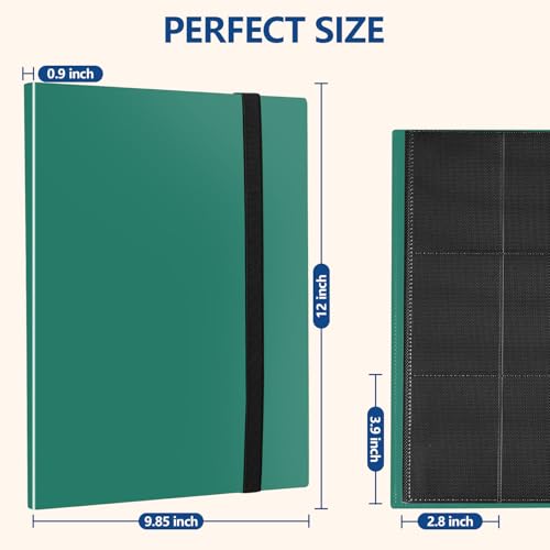 Card Binder, EDUDIIU 9 Pockets Premium Trading Card Binders, Cards Collection Binder Album, Side Loading Yugioh Holder Book for Sport, Football, Baseball Collector - Green - color: Green