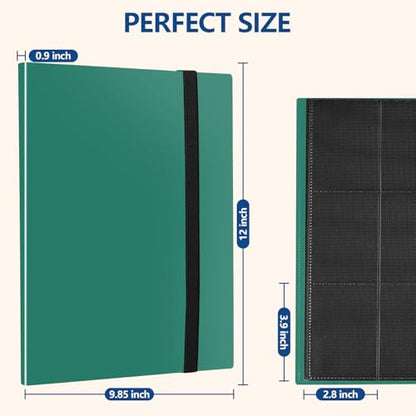 Card Binder, EDUDIIU 9 Pockets Premium Trading Card Binders, Cards Collection Binder Album, Side Loading Yugioh Holder Book for Sport, Football, Baseball Collector - Green - color: Green