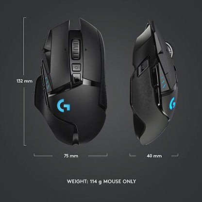 Logitech G502 Lightspeed Wireless Gaming Mouse, 25K Hero Gaming Sensor, 25600 DPI, RGB, Ultra-Light, 11 Programmable Buttons, Long Life Battery, PowerPlay-Compatible, PC - Black | HERO 25K Sensor, 25600 DPI, RGB, Weights, 11 Buttons, Long Battery, POWERPL