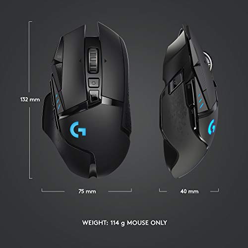 Logitech G502 Lightspeed Wireless Gaming Mouse - Black | RGB, Adjustable Weights, 11 Programmable Buttons, POWERPLAY Compatible, On-Board Memory, for PC/Mac - style: Wireless