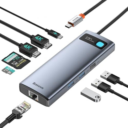 Baseus Laptop Docking Station Dual Monitor 9 in 1 USB C Hub up to 4K@120Hz | 2 HDMI, 1000Mbps LAN, Max 85W PD, 3 USB, SD Card Reader, USB C Dock Compatible with iPhone/Mac/Dell/HP/Surface/Steam Deck - size: 9 in 1