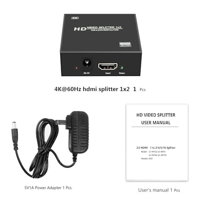 4K@60Hz 1x2 HDMI Splitter 4:4:4,18 Gbps,2 Port Powered HDMI 2.0 Splitter 1 in 2 Out Support Dual Monitors,Only Duplication/Mirror Screens (Not Extend) for HDTV/PS5 - size: 4K@60Hz 1x2 splitter