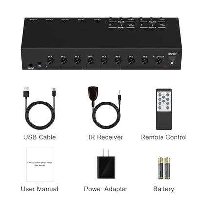 Dingsun 8In-1Out Converter, 4 Way HDMI 2.0 to HDMI Switch + 4 Way RCA to HDMI Converter for Fire Stick，ROKU, N64, NGC, Wii, PS2/3/4/5, Xbox Series, Xbox ONE, Switch ect. - style: 8in-1out(4*RCA +4*HDMI to HDMI)