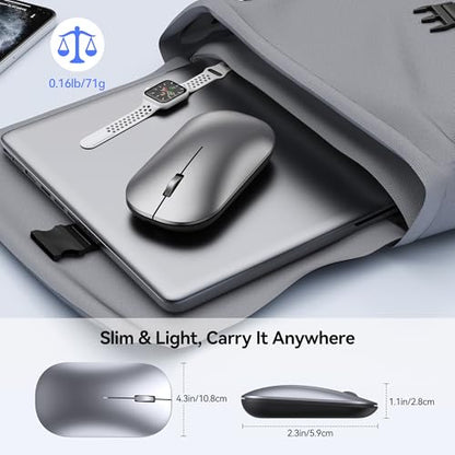 TECKNET Bluetooth Mouse for MacBook, [ USB + BT5.0 + BT3.0 ] Rechargeable Wireless Mouse, Silent Click, 4-Level DPI, Portable Computer Mice for MacBook/MacBook Air/Pro/iPad/Laptop/Android/Windows - color: Silver