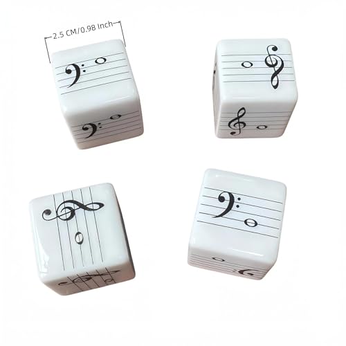 4Pcs Fun Five-Line Staff Music Note Dice, Large 25mm Music Theory Dice, Includes Two High-Pitched Symbols and Two Low-Pitched Symbols for Theory Learning - color: Music Dice-4 Pcs