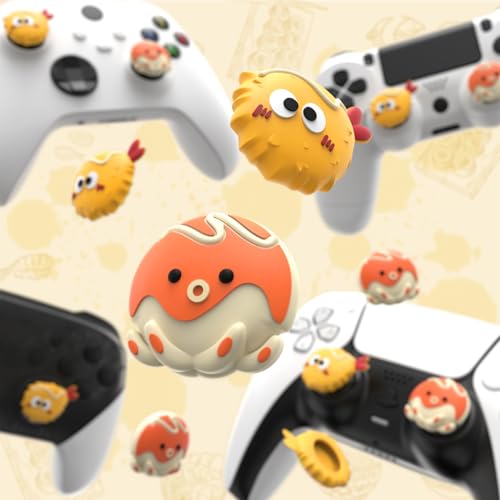 PlayVital Cute Thumb Grip Caps for Nintendo Switch 2 Pro, Switch Pro Controller, Joystick Caps Cover for ps5, Edge, ps4, Xbox Series X/S, Xbox One, Elite Series 2 Controller - Tempura and Takoyaki - color: Tempura and Takoyaki