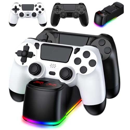 AROEVEIB 2 Pack Controller with Charger Dock for PS4 Controller, Wireless Gamepad with LED Charging Dock Station and 2 USB Cable - color: White Black