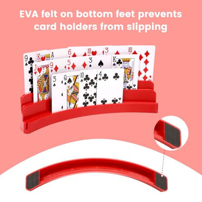 Three-Layer Design Playing Cards Holders，Playing Card Holder for Kids Adults Hands Free Card Holder for Family Card Game Nights Poker Parties - color: Red(4pack)