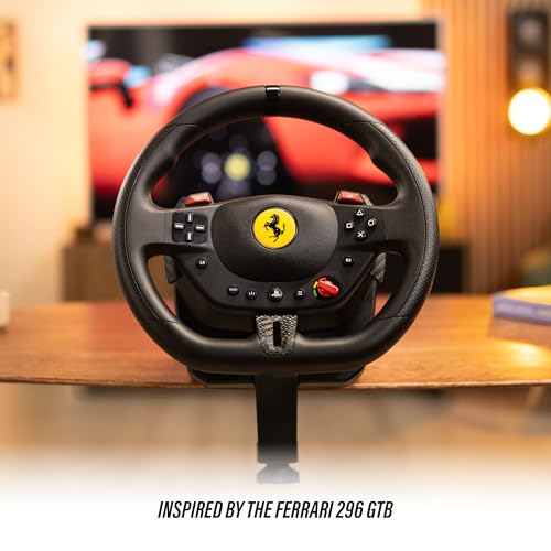 Thrustmaster T98 P Ferrari Licensed Racing Wheel & Pedal Set - PS5 & PC | 240-degree rotation, bungee-cord resistance, paddle shifters, 3 driving modes, Hall-Effect sensors, tool-free desk clamp - style: Playstation 5/4 | PC