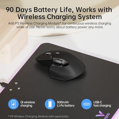 Rapoo MT760 Multi-Device Wireless Mouse, Bluetooth 5.0 and 2.4G Multi-Mode Connection, Up to 4 Devices, 11 Programmable Buttons, 4K DPI, 90 Days Battery Life, PC, Matte Black - color: Matte Black, size: Standard