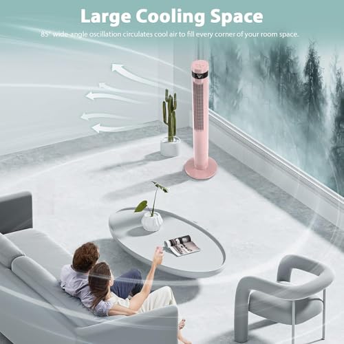 Antarctic Star Tower Fan 42INCH, PINK | 85°Oscillating, Quiet Cooling 12H Timer Remote Control Bladeless 3 Speeds Wind 3 Modes - color: Pink, size: 42 Inch