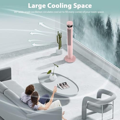 Antarctic Star Tower Fan 42INCH, PINK | 85°Oscillating, Quiet Cooling 12H Timer Remote Control Bladeless 3 Speeds Wind 3 Modes - color: Pink, size: 42 Inch