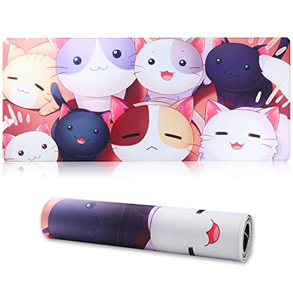 Large Gaming Mouse Pad with Stitched Edges,[27.5x11.8In] Extended Mouse Pad with Non-Slip Natural Rubber Base for Gamer/Desktop/Office/Home (70x30 Cat) - color: 70x30 Cat