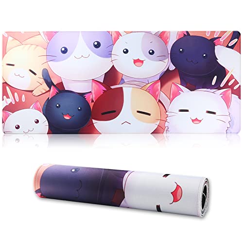 Large Gaming Mouse Pad with Stitched Edges,[27.5x11.8In] Extended Mouse Pad with Non-Slip Natural Rubber Base for Gamer/Desktop/Office/Home (70x30 Cat) - color: 70x30 Cat